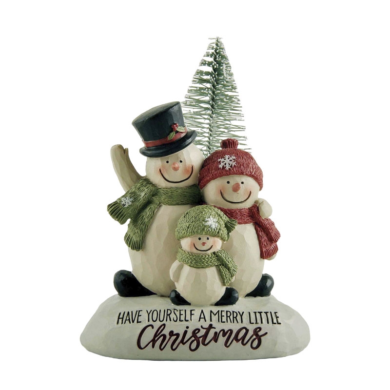 12CM ‘Have Yourself A Merry Little Christmas’ Snowman Family Of 3 & Tree On Base Polyresin Decoration-GOON- Christmas Decoration, Halloween Decor, Harvest Decor, Easter Decor, Thanksgiving Day Decor, Party Decor