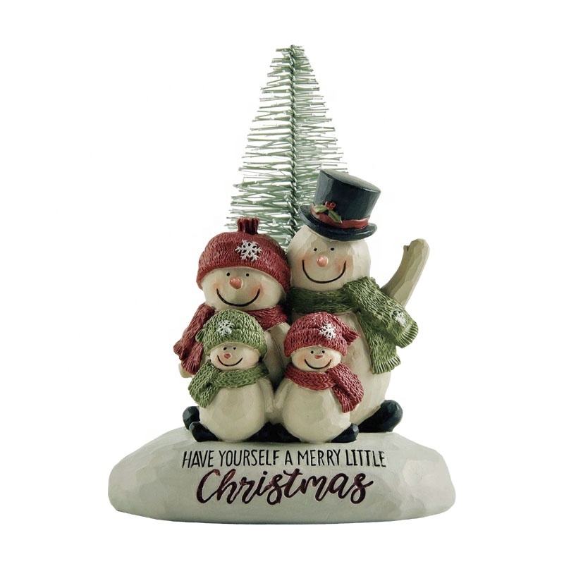 12CM ‘Have Yourself A Merry Little Christmas’ Snowman Family Of 4 & Tree On Base Polyresin Decoration-GOON- Christmas Decoration, Halloween Decor, Harvest Decor, Easter Decor, Thanksgiving Day Decor, Party Decor