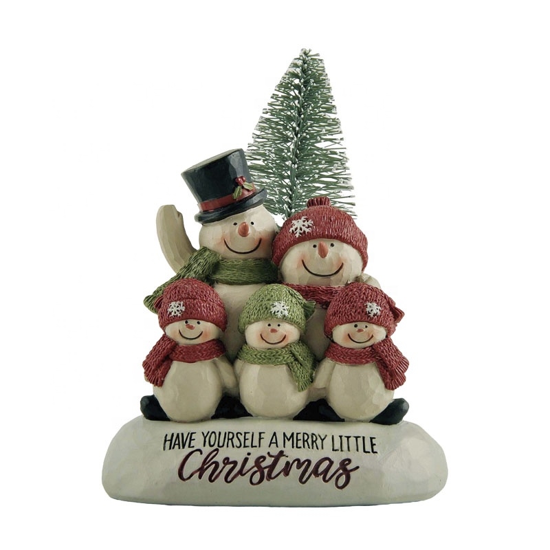 12CM ‘Have Yourself A Merry Little Christmas’ Snowman Family Of 5 & Tree On Base Polyresin Decoration-GOON- Christmas Decoration, Halloween Decor, Harvest Decor, Easter Decor, Thanksgiving Day Decor, Party Decor