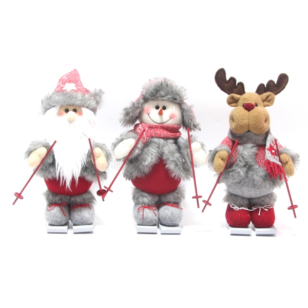 30.5cmH*15cmW*11cmD Skiing Santa Reindeer Snowman Fabric Christmas Standing Plush Toy-GOON- Christmas Decoration, Halloween Decor, Harvest Decor, Easter Decor, Thanksgiving Day Decor, Party Decor