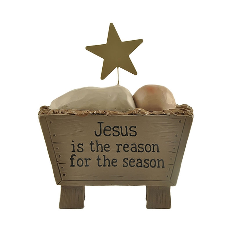 9.5CM ‘Jesus Is The Reason For The Season’ Baby Jesus In Crib With Star Polyresin Decoration-GOON- Christmas Decoration, Halloween Decor, Harvest Decor, Easter Decor, Thanksgiving Day Decor, Party Decor