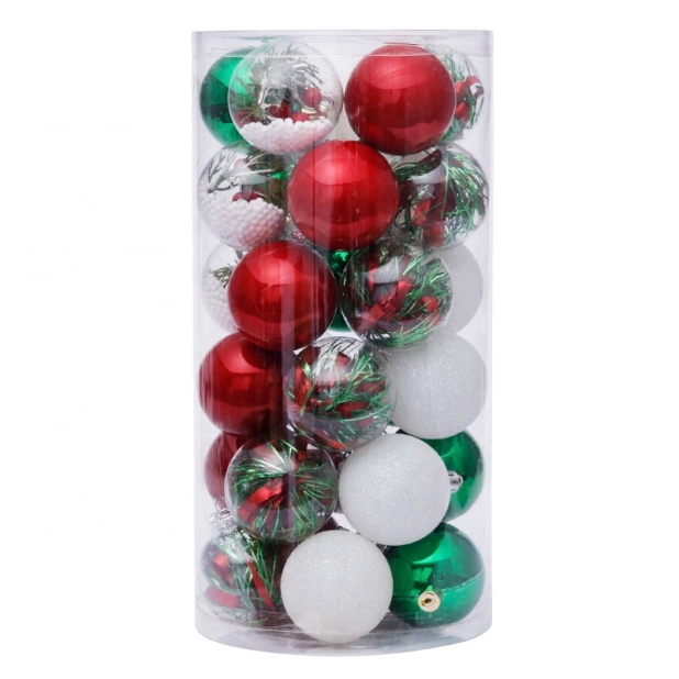 S/30 6Cm Red/Green/White Shiny Matt Ball In Craft Ball With Painting-GOON- Home Decoration, Christmas Decoration, Halloween Decor, Harvest Decor, Easter Decor, Thanksgiving Day Decor, Party Decor