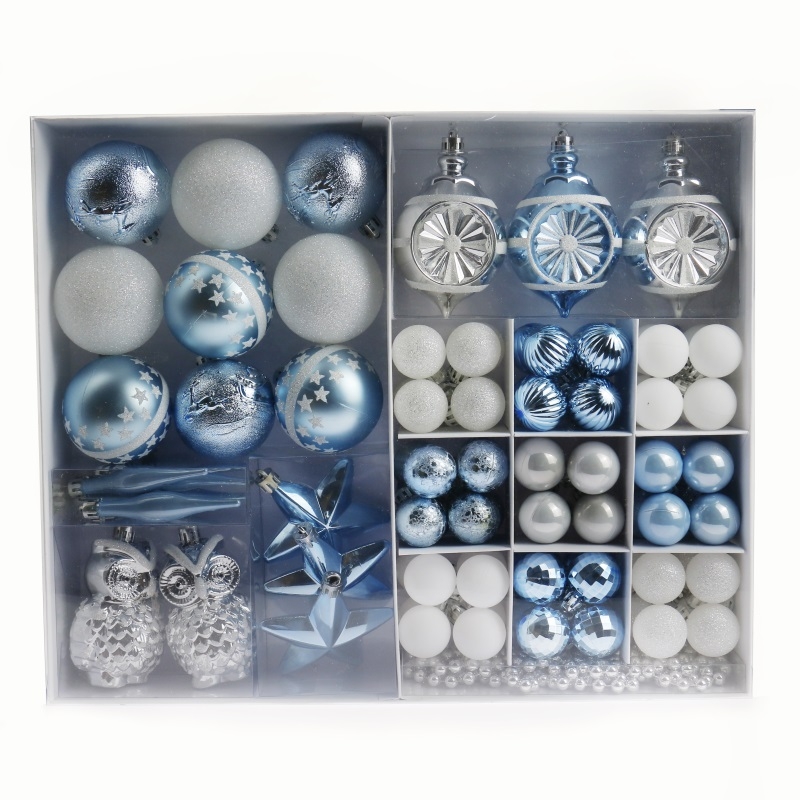 S/46 4-6Cm Blue White Shiny Matt Glitter Ball With Painting In Craft Box With Pvc Cover-GOON- Home Decoration, Christmas Decoration, Halloween Decor, Harvest Decor, Easter Decor, Thanksgiving Day Decor, Party Decor