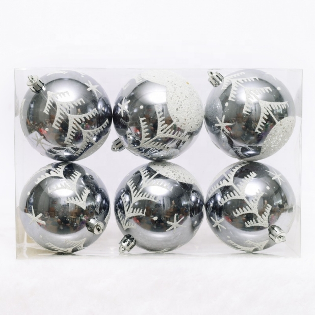 S/6 8Cm Silver And White Shiny Ball With Painting In Pvc Box-GOON- Home Decoration, Christmas Decoration, Halloween Decor, Harvest Decor, Easter Decor, Thanksgiving Day Decor, Party Decor