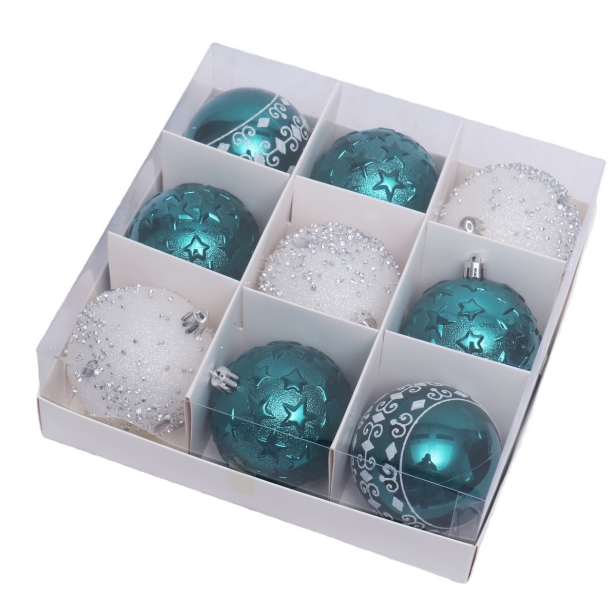 S/9 6Cm Green/White Shiny/Glitter Ball With Painting In Paper Box-GOON- Home Decoration, Christmas Decoration, Halloween Decor, Harvest Decor, Easter Decor, Thanksgiving Day Decor, Party Decor