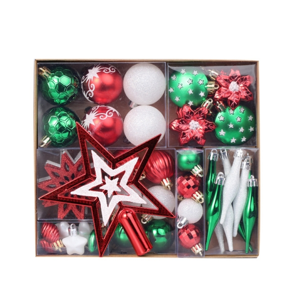 S/58 3-16Cm Red/Green/White Shiny Matt Glitter Ball With Painting In Paper Box-GOON- Christmas Decoration, Halloween Decor, Harvest Decor, Easter Decor, Thanksgiving Day Decor, Party Decor