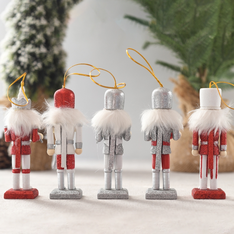 14CM Set of 5 Red and Silver Or Golden Color Wooden Nutcracker for Christmas Tree Ornaments-GOON- Home Decoration, Christmas Decoration, Halloween Decor, Harvest Decor, Easter Decor, Thanksgiving Day Decor, Party Decor