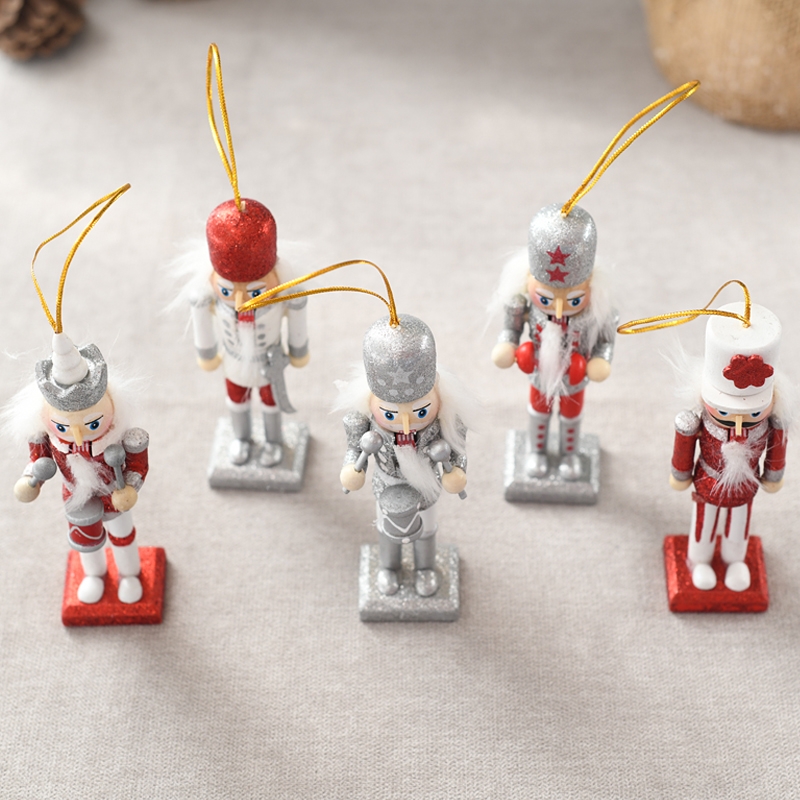14CM Set of 5 Red and Silver Or Golden Color Wooden Nutcracker for Christmas Tree Ornaments-GOON- Home Decoration, Christmas Decoration, Halloween Decor, Harvest Decor, Easter Decor, Thanksgiving Day Decor, Party Decor