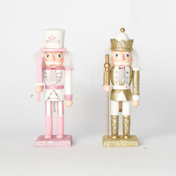 20CM Set of 2 Pink And Gold Color Wooden Soldier Nutcracker-GOON- Christmas Decoration, Halloween Decor, Harvest Decor, Easter Decor, Thanksgiving Day Decor, Party Decor