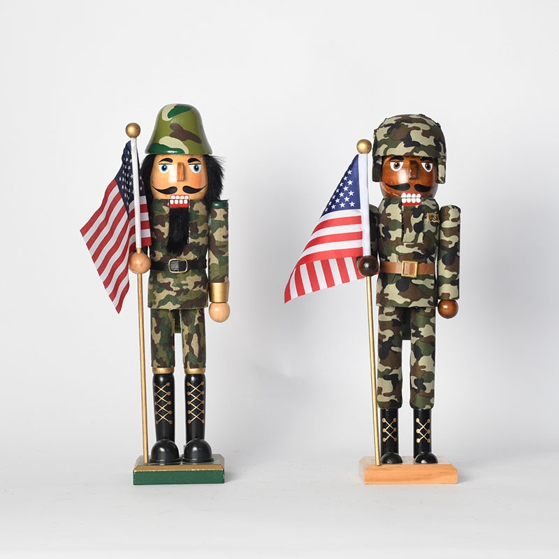 38CM Set of 2 Wooden Christmas Nutcracker Soldier with Camouflage Clothing-GOON- Christmas Decoration, Halloween Decor, Harvest Decor, Easter Decor, Thanksgiving Day Decor, Party Decor