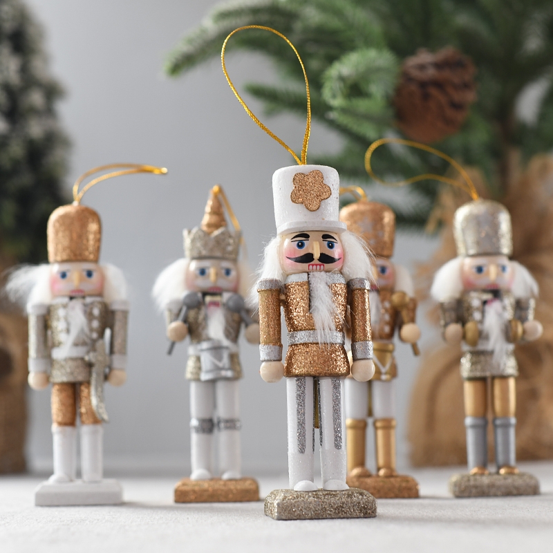 14CM Set of 5 Red and Silver Or Golden Color Wooden Nutcracker for Christmas Tree Ornaments-GOON- Christmas Decoration, Halloween Decor, Harvest Decor, Easter Decor, Thanksgiving Day Decor, Party Decor