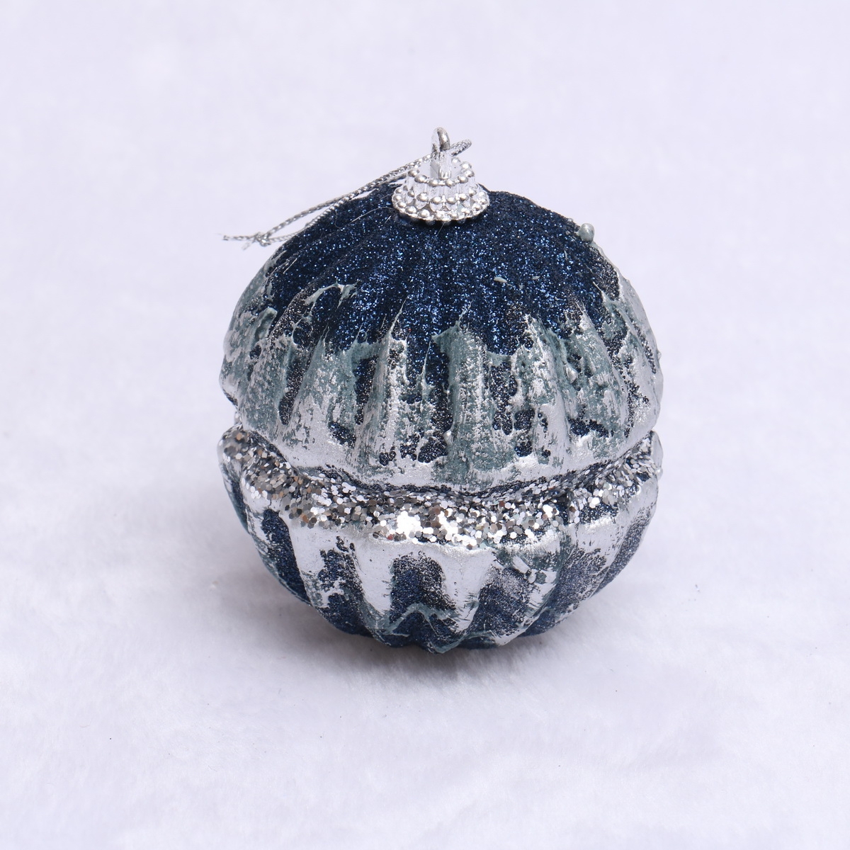 8Cm Blue/Silver Foam Ball With Painting-GOON- Christmas Decoration, Halloween Decor, Harvest Decor, Easter Decor, Thanksgiving Day Decor, Party Decor