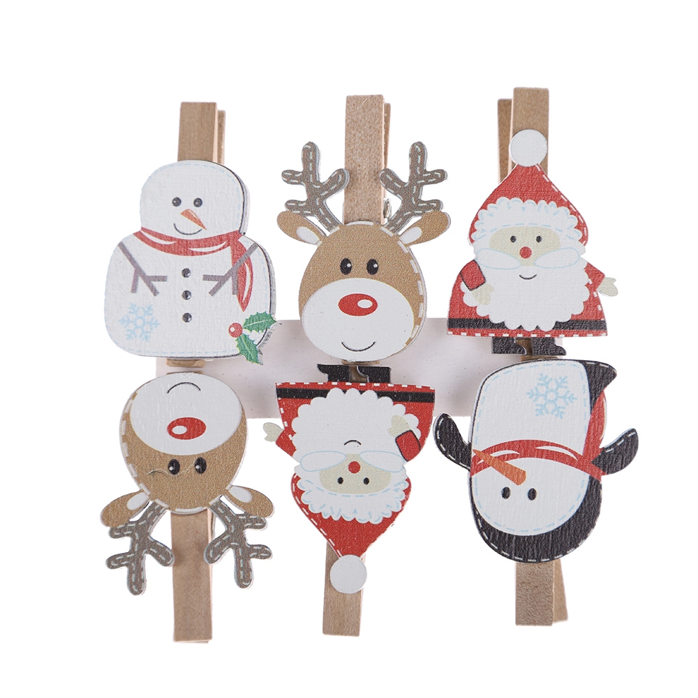 S/6 5*3.5Cm Red/White/Grey Wooden Santa/Snowman Christmas Card Holder-GOON- Home Decoration, Christmas Decoration, Halloween Decor, Harvest Decor, Easter Decor, Thanksgiving Day Decor, Party Decor