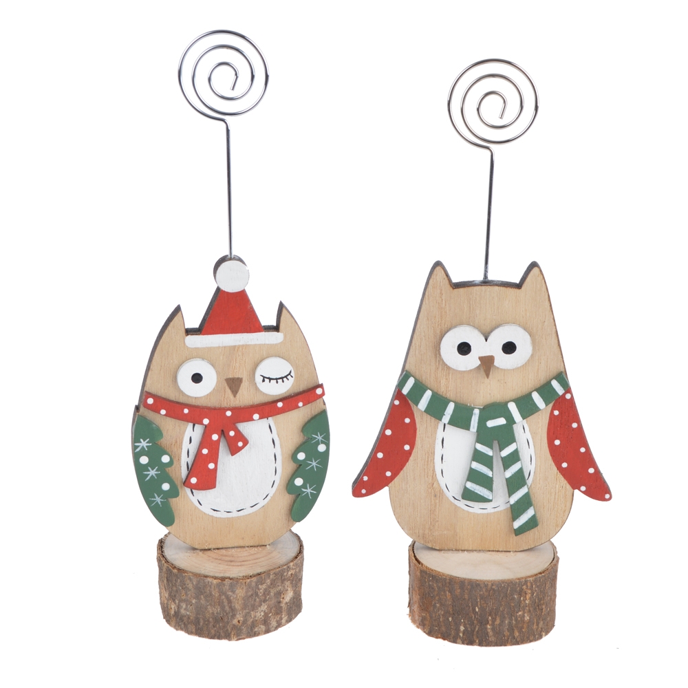 S/2 9*5*20Cm Natural/Red/Green Cartoon Owl Figure Wood Card Holder-GOON- Home Decoration, Christmas Decoration, Halloween Decor, Harvest Decor, Easter Decor, Thanksgiving Day Decor, Party Decor