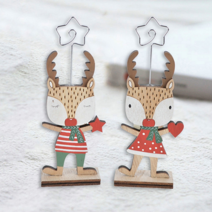 S/2 9*3.5*19Cm Natural/Red/Green Reindeer Place Card Wood Holder-GOON- Home Decoration, Christmas Decoration, Halloween Decor, Harvest Decor, Easter Decor, Thanksgiving Day Decor, Party Decor