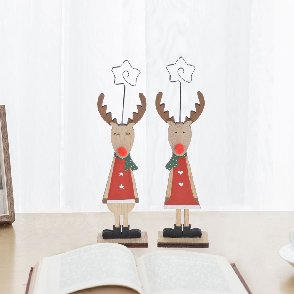 S/2 6*3*21Cm Red/Green/White Wood Reindeer Card Holder-GOON- Home Decoration, Christmas Decoration, Halloween Decor, Harvest Decor, Easter Decor, Thanksgiving Day Decor, Party Decor