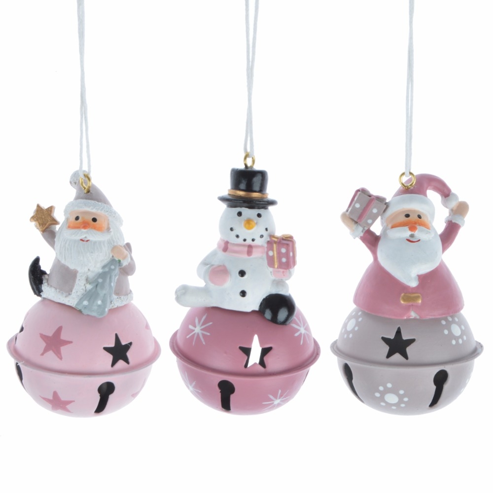 S/3 5*9Cm Pink/Grey Metal Santa Snowman Reindeer With Bell-GOON- Home Decoration, Christmas Decoration, Halloween Decor, Harvest Decor, Easter Decor, Thanksgiving Day Decor, Party Decor
