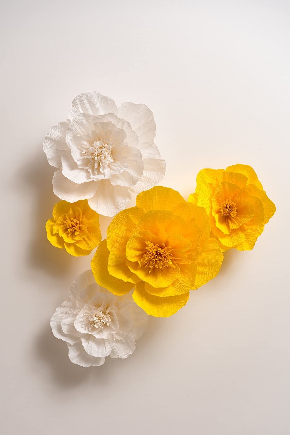 Yellow ,White Set of 5 Crepe 3D Handcrafted DIY Paper Flowers-GOON- Home Decoration, Christmas Decoration, Halloween Decor, Harvest Decor, Easter Decor, Thanksgiving Day Decor, Party Decor