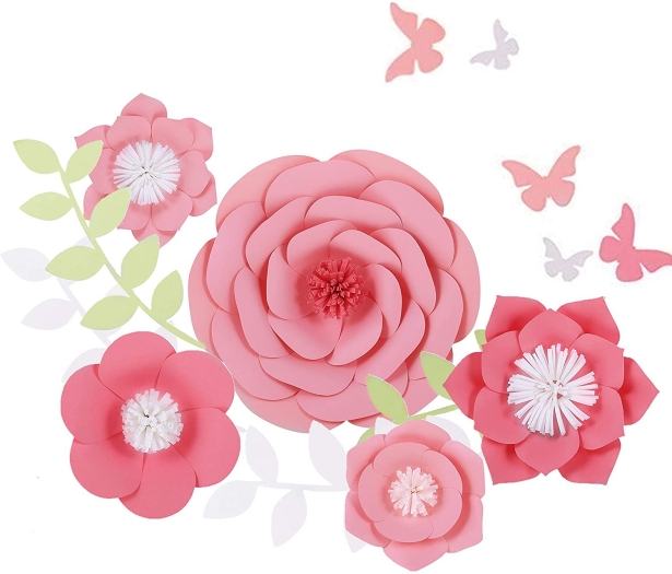 5pcs 3D Pink Paper Peony Flowers-GOON- Home Decoration, Christmas Decoration, Halloween Decor, Harvest Decor, Easter Decor, Thanksgiving Day Decor, Party Decor