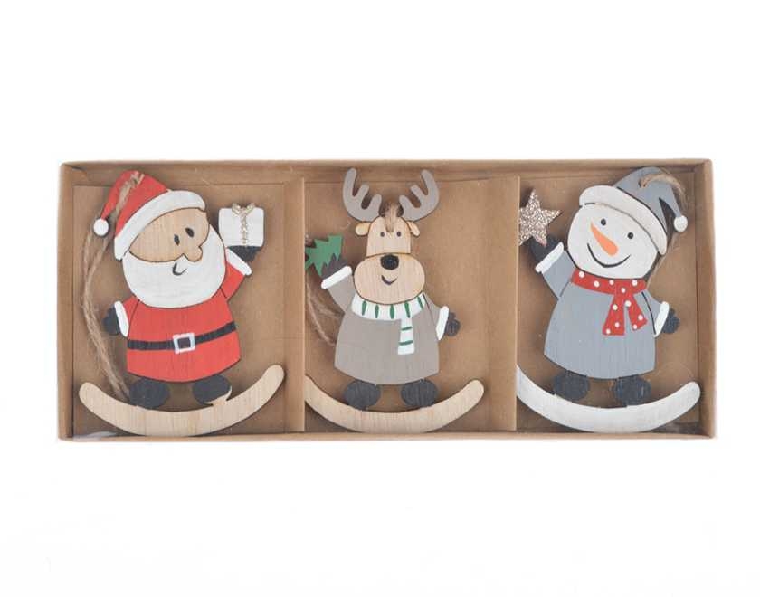S/3 6.5Cm Red/Grey Wooden Snowman Elk Pendants Assortment-GOON- Home Decoration, Christmas Decoration, Halloween Decor, Harvest Decor, Easter Decor, Thanksgiving Day Decor, Party Decor