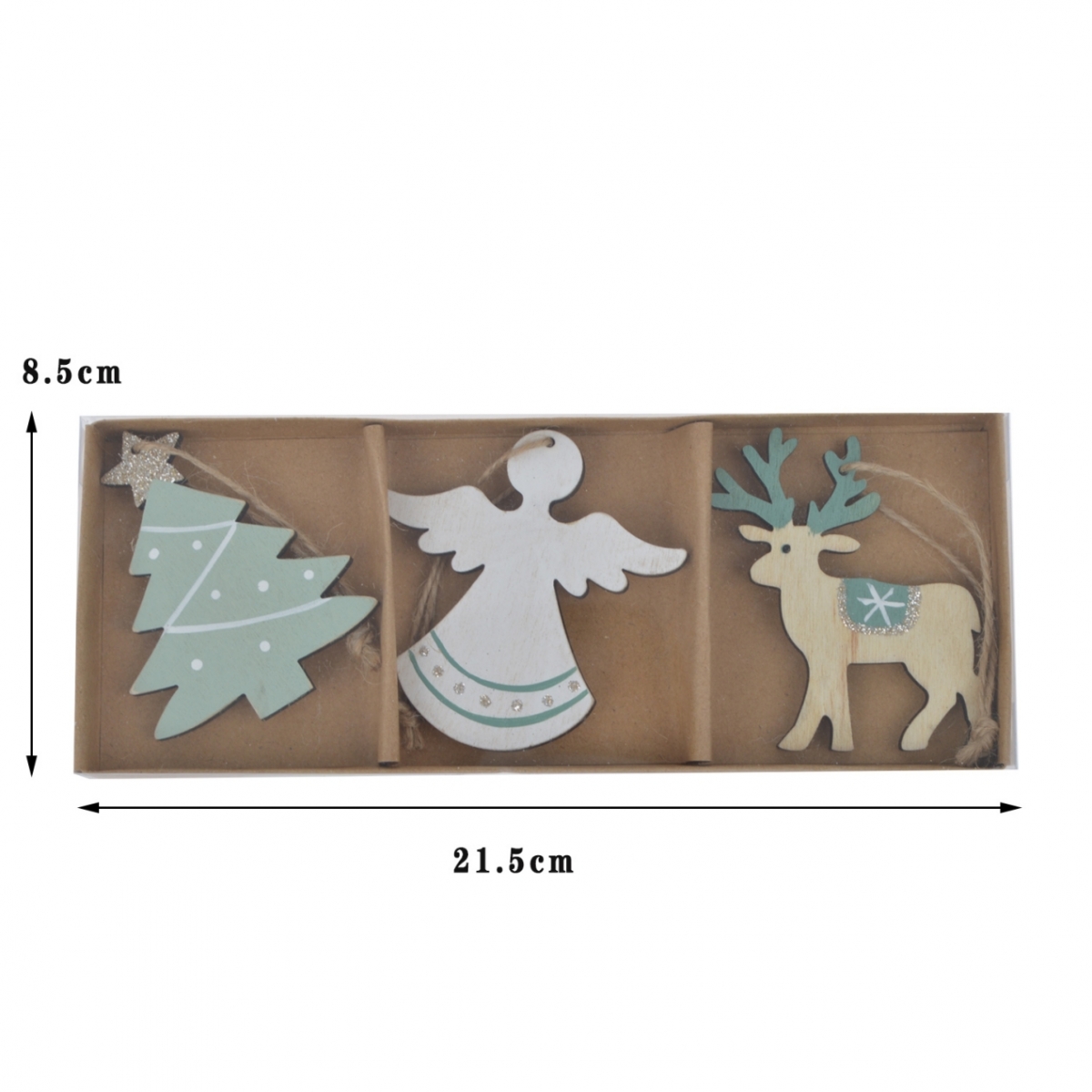 S/3 6.5Cm Green/Natural Wooden Tree Angel Elk Pendants Assortment-GOON- Home Decoration, Christmas Decoration, Halloween Decor, Harvest Decor, Easter Decor, Thanksgiving Day Decor, Party Decor