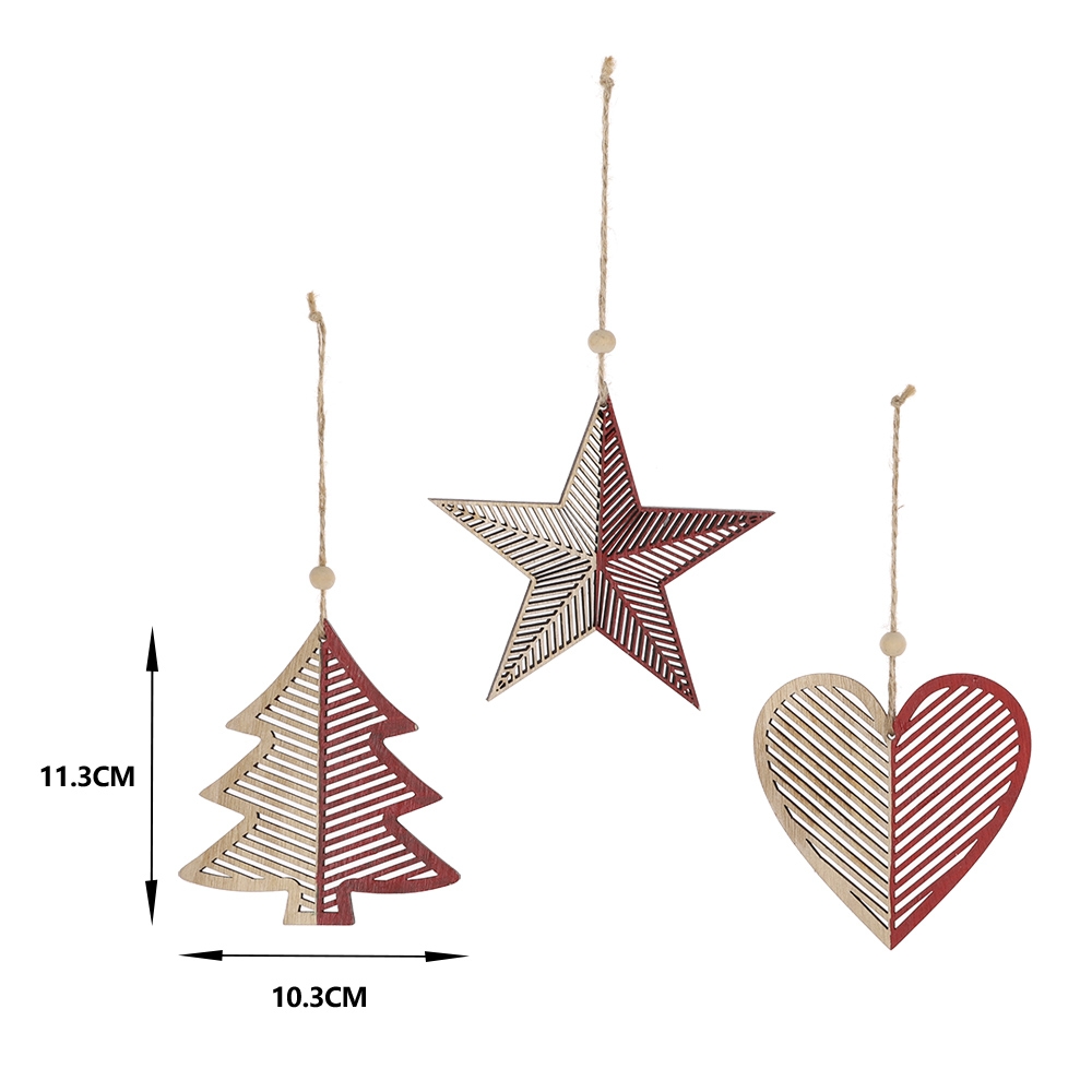 12Cm Red/White Wooden Heart Star Christmas Family Tree Pendant Hanging-GOON- Home Decoration, Christmas Decoration, Halloween Decor, Harvest Decor, Easter Decor, Thanksgiving Day Decor, Party Decor