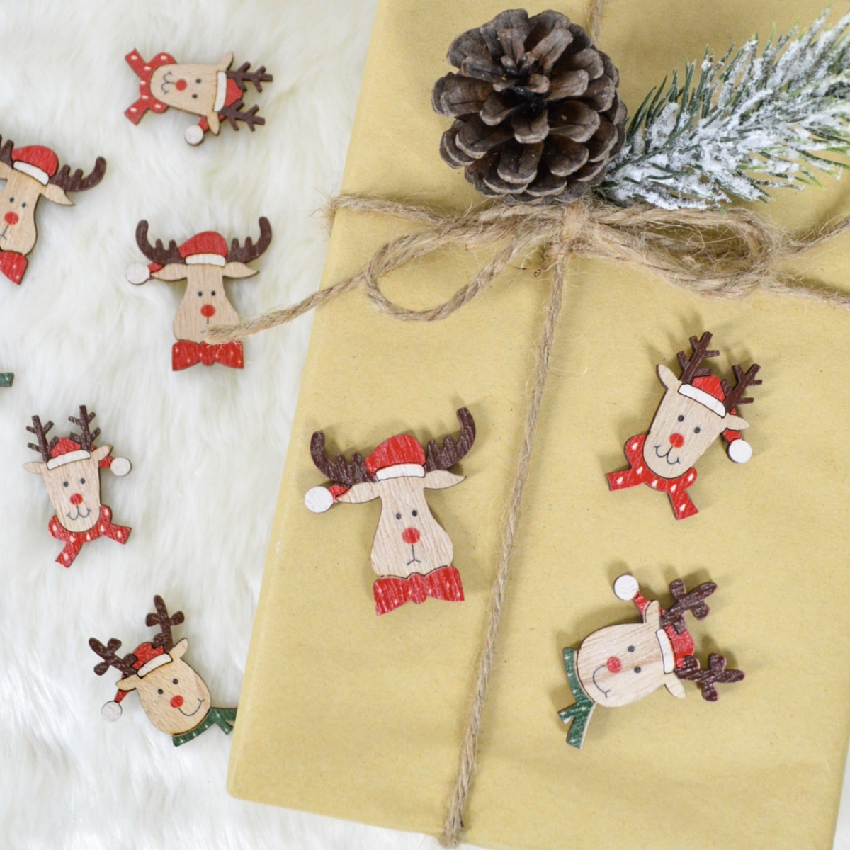 S/12 4*4*0.3Cm Wooden Chrsitmas Santa Reindeer Snowman Deco-GOON- Home Decoration, Christmas Decoration, Halloween Decor, Harvest Decor, Easter Decor, Thanksgiving Day Decor, Party Decor