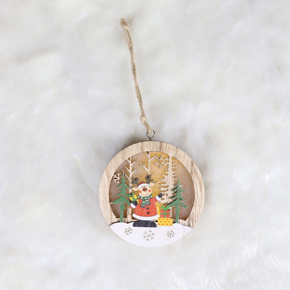 12.5Cm Red/Green Wooden Santa Snowman Ornament With Decorative Led Lights-GOON- Home Decoration, Christmas Decoration, Halloween Decor, Harvest Decor, Easter Decor, Thanksgiving Day Decor, Party Decor