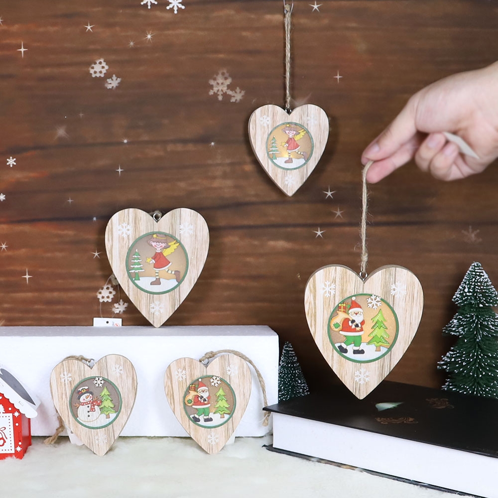 12.5Cm Red/Green Wooden Santa Snowman Ornament With Decorative Led Lights-GOON- Home Decoration, Christmas Decoration, Halloween Decor, Harvest Decor, Easter Decor, Thanksgiving Day Decor, Party Decor