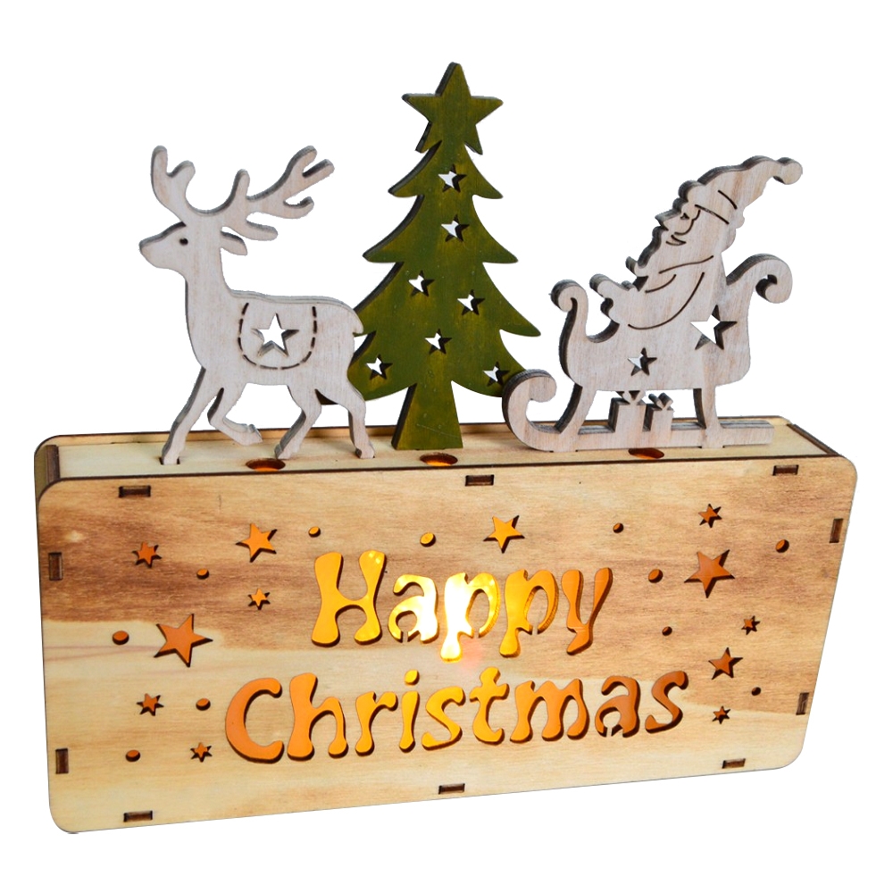 22*20*3.5Cm Wooden Happy Christmas Santa Crafts With Led Light-GOON- Home Decoration, Christmas Decoration, Halloween Decor, Harvest Decor, Easter Decor, Thanksgiving Day Decor, Party Decor