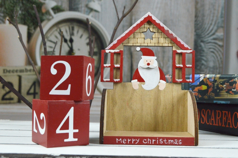 12*5.5*16Cm Red/White Wooden Santa Christmas Calendar Countdown-GOON- Home Decoration, Christmas Decoration, Halloween Decor, Harvest Decor, Easter Decor, Thanksgiving Day Decor, Party Decor