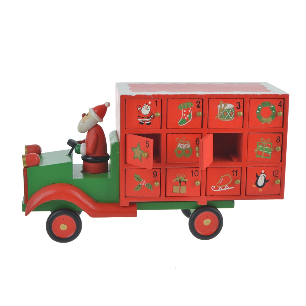 Red/Green Wooden Santa Lorry Christmas Truck Advent Calendar-GOON- Home Decoration, Christmas Decoration, Halloween Decor, Harvest Decor, Easter Decor, Thanksgiving Day Decor, Party Decor