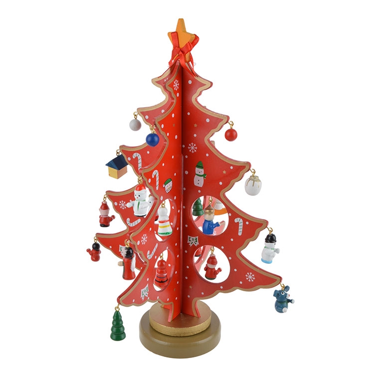26*22*3Cm Red Wooden Christmas Tree Standing  Rotating Tabletop Display-GOON- Christmas Decoration, Halloween Decor, Harvest Decor, Easter Decor, Thanksgiving Day Decor, Party Decor
