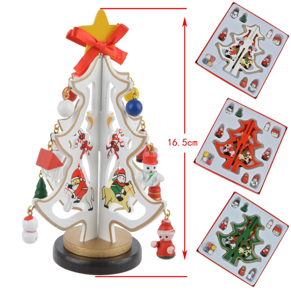 15.5*17*2.5Cm Wood Red/White  Christmas Tree With Ornament Pendant Table Desk Decoration-GOON- Christmas Decoration, Halloween Decor, Harvest Decor, Easter Decor, Thanksgiving Day Decor, Party Decor