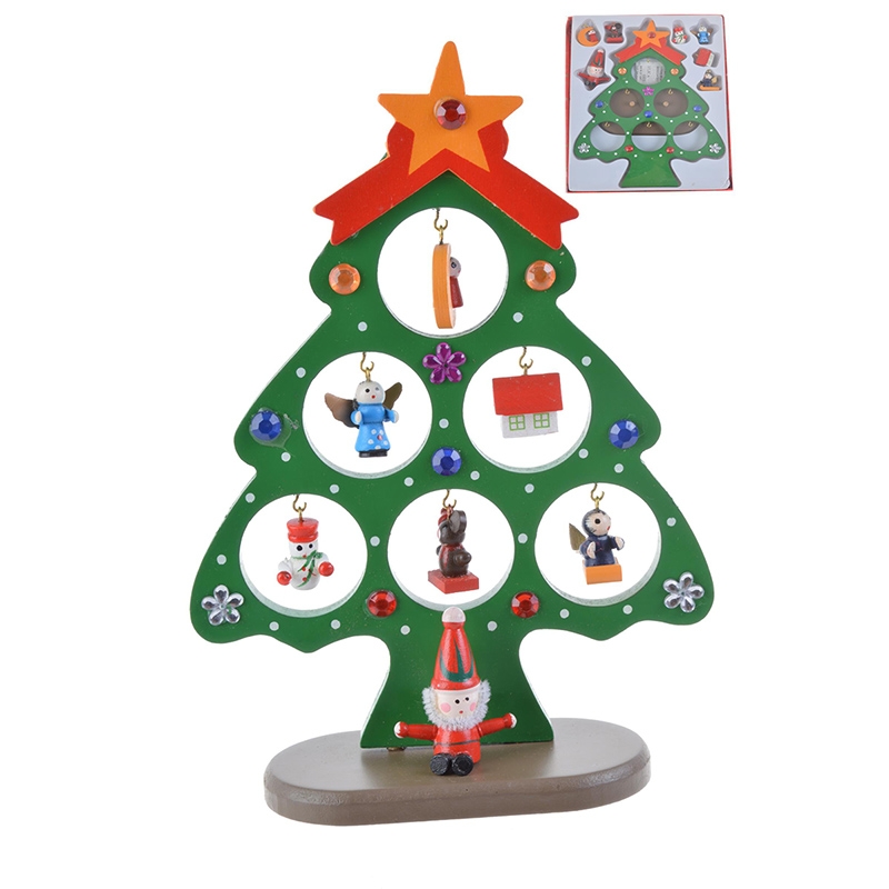 16.5*21Cm Red/White 3D Diy Wooden Christmas Tree With Ornament Pendant Table Desk Decoration-GOON- Christmas Decoration, Halloween Decor, Harvest Decor, Easter Decor, Thanksgiving Day Decor, Party Decor