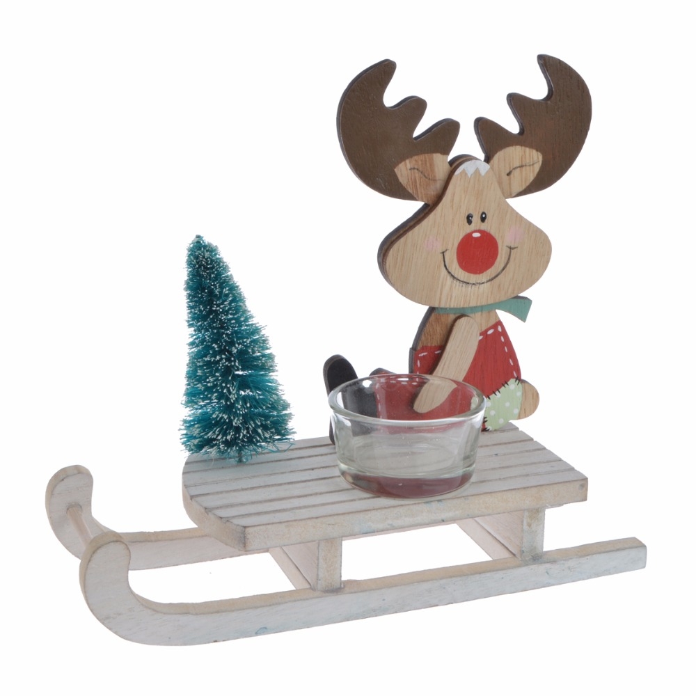 19*6.5*16Cm Red/Green Wooden Santa Snowman Reindeer Sleigh Sled-GOON- Christmas Decoration, Halloween Decor, Harvest Decor, Easter Decor, Thanksgiving Day Decor, Party Decor