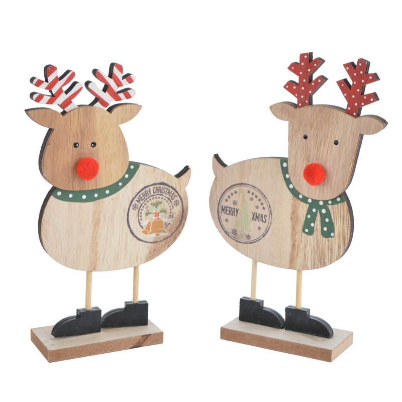 11*4*19Cm Red/Green Wooden Reindeer Table Top Decoration-GOON- Christmas Decoration, Halloween Decor, Harvest Decor, Easter Decor, Thanksgiving Day Decor, Party Decor