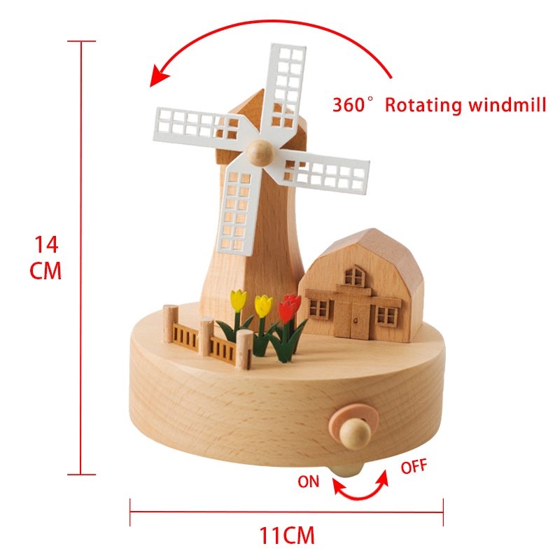 11x11x14CM Windmill Round Base Wooden Music Box-GOON- Home Decoration, Christmas Decoration, Halloween Decor, Harvest Decor, Easter Decor, Thanksgiving Day Decor, Party Decor