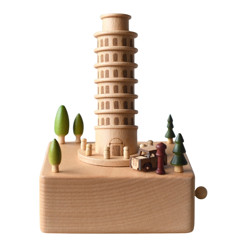 11x11x17.8CM Leaning Tower of Pisa Wooden Music Box-GOON- Home Decoration, Christmas Decoration, Halloween Decor, Harvest Decor, Easter Decor, Thanksgiving Day Decor, Party Decor