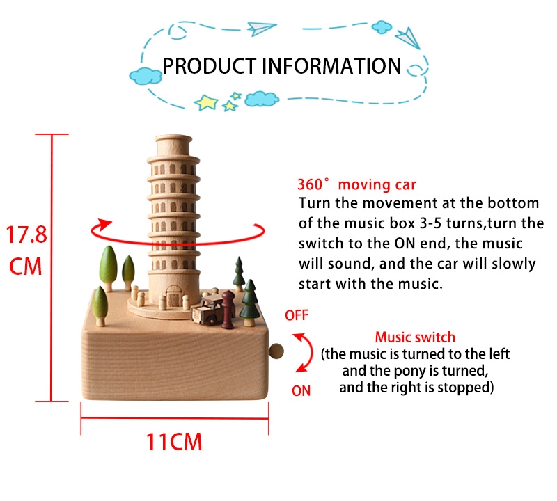 11x11x17.8CM Leaning Tower of Pisa Wooden Music Box-GOON- Home Decoration, Christmas Decoration, Halloween Decor, Harvest Decor, Easter Decor, Thanksgiving Day Decor, Party Decor