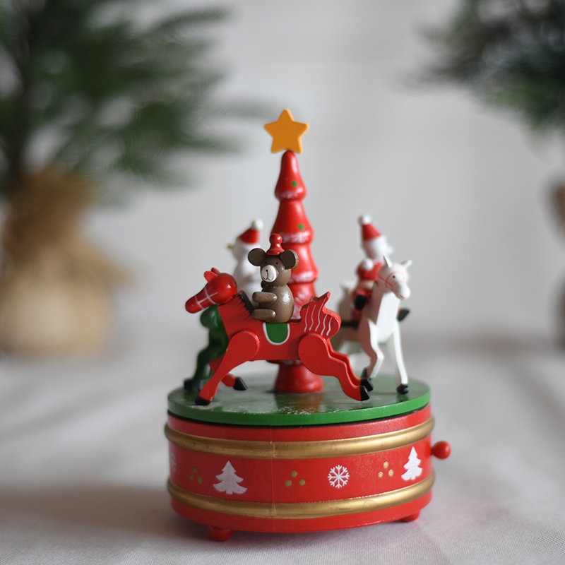 Red Carousel Round Shape Hand Crank Music Box-GOON- Home Decoration, Christmas Decoration, Halloween Decor, Harvest Decor, Easter Decor, Thanksgiving Day Decor, Party Decor