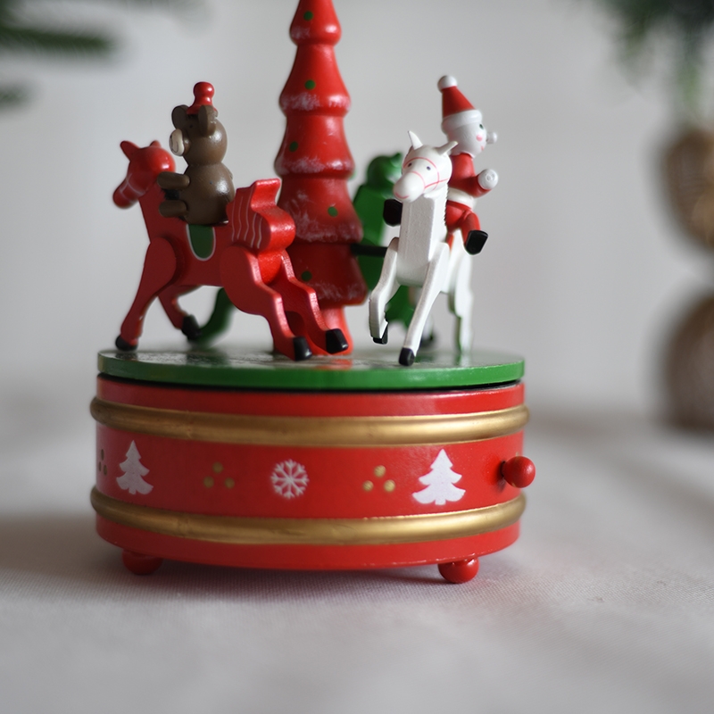 Red Carousel Round Shape Hand Crank Music Box-GOON- Home Decoration, Christmas Decoration, Halloween Decor, Harvest Decor, Easter Decor, Thanksgiving Day Decor, Party Decor