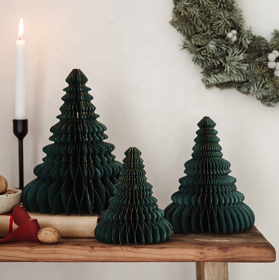 8Cm Green Paper Honeycomb Tree Table Top Decorations With String-GOON- Home Decoration, Christmas Decoration, Halloween Decor, Harvest Decor, Easter Decor, Thanksgiving Day Decor, Party Decor
