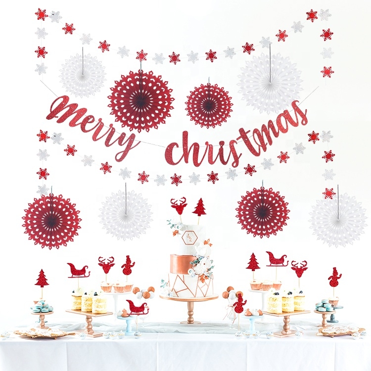 2.5Inch/5.5Inch Red/White Merry Christmas Paper Hanging Decoration Set-GOON- Home Decoration, Christmas Decoration, Halloween Decor, Harvest Decor, Easter Decor, Thanksgiving Day Decor, Party Decor