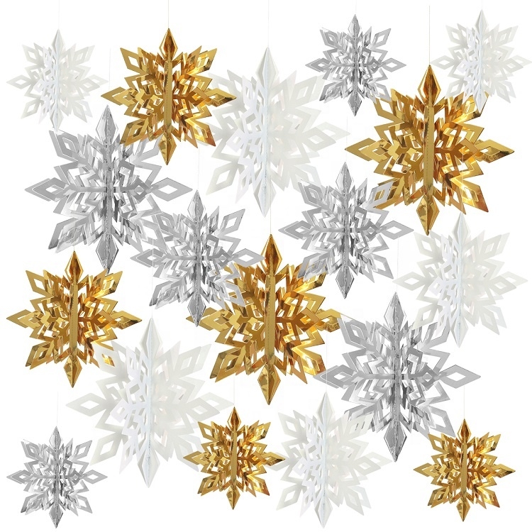 6/8/10 Inch Gold/White Paper Christmas Snowflake Ornaments Set-GOON- Home Decoration, Christmas Decoration, Halloween Decor, Harvest Decor, Easter Decor, Thanksgiving Day Decor, Party Decor