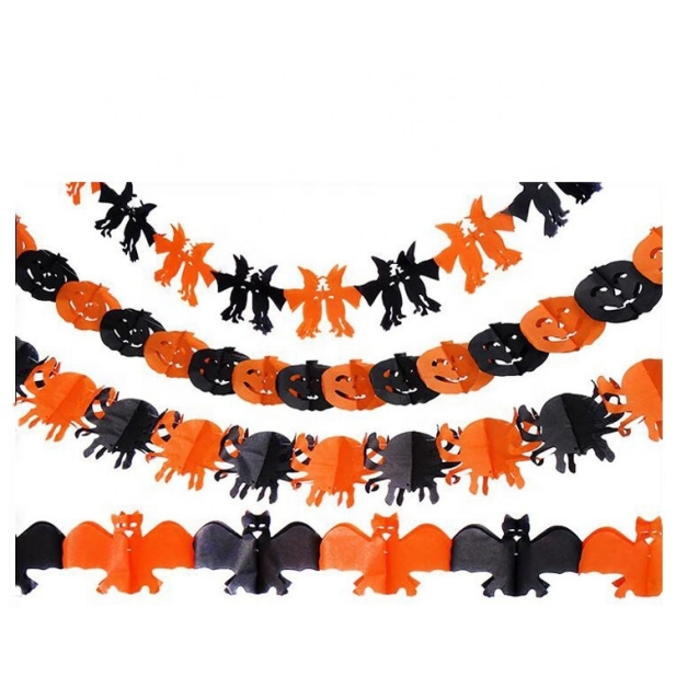 14-25Cm Orange/Black Halloween Paper Bat Pumpkin Spider Tissue Paper Garland Decoration-GOON- Home Decoration, Christmas Decoration, Halloween Decor, Harvest Decor, Easter Decor, Thanksgiving Day Decor, Party Decor