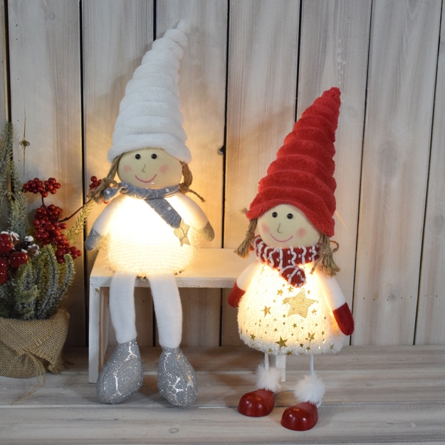 Red/White Silver/White Lovely Plush Animated Christmas Dolls With Led Light-GOON- Home Decoration, Christmas Decoration, Halloween Decor, Harvest Decor, Easter Decor, Thanksgiving Day Decor, Party Decor