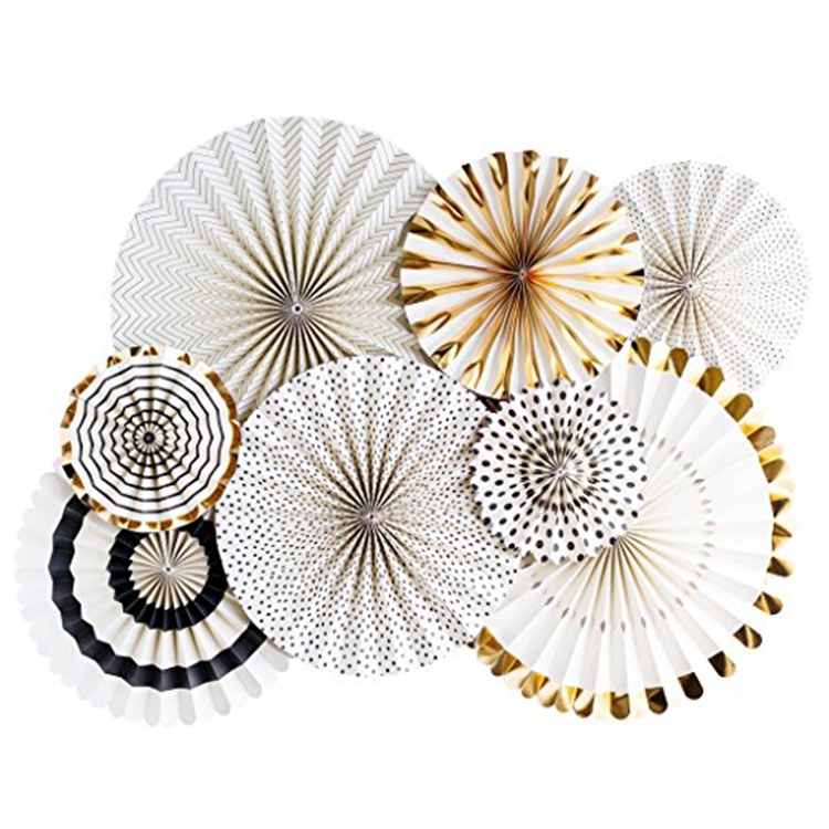 S/8 8/10/14/16 Inch Gold/White Paper Fans Ornaments Decorations-GOON- Home Decoration, Christmas Decoration, Halloween Decor, Harvest Decor, Easter Decor, Thanksgiving Day Decor, Party Decor