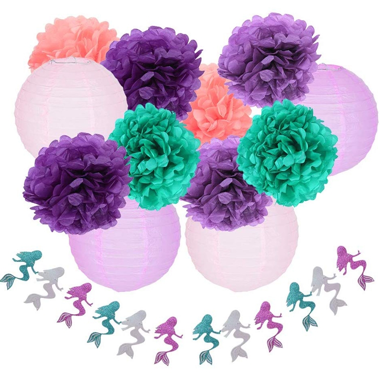 S/13 8Inch/10Inch Pink/Purple/Green Paper Flower Ornaments With Banner Decorations-GOON- Home Decoration, Christmas Decoration, Halloween Decor, Harvest Decor, Easter Decor, Thanksgiving Day Decor, Party Decor