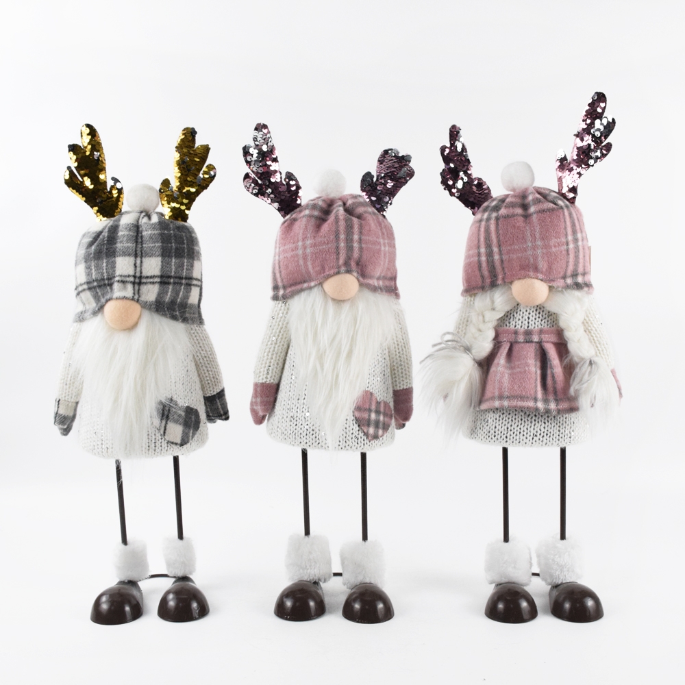 15*14*48Cm Pink/White Grey/White Sitting Stuffed Antler Gnomes With Iron Legs-GOON- Christmas Decoration, Halloween Decor, Harvest Decor, Easter Decor, Thanksgiving Day Decor, Party Decor